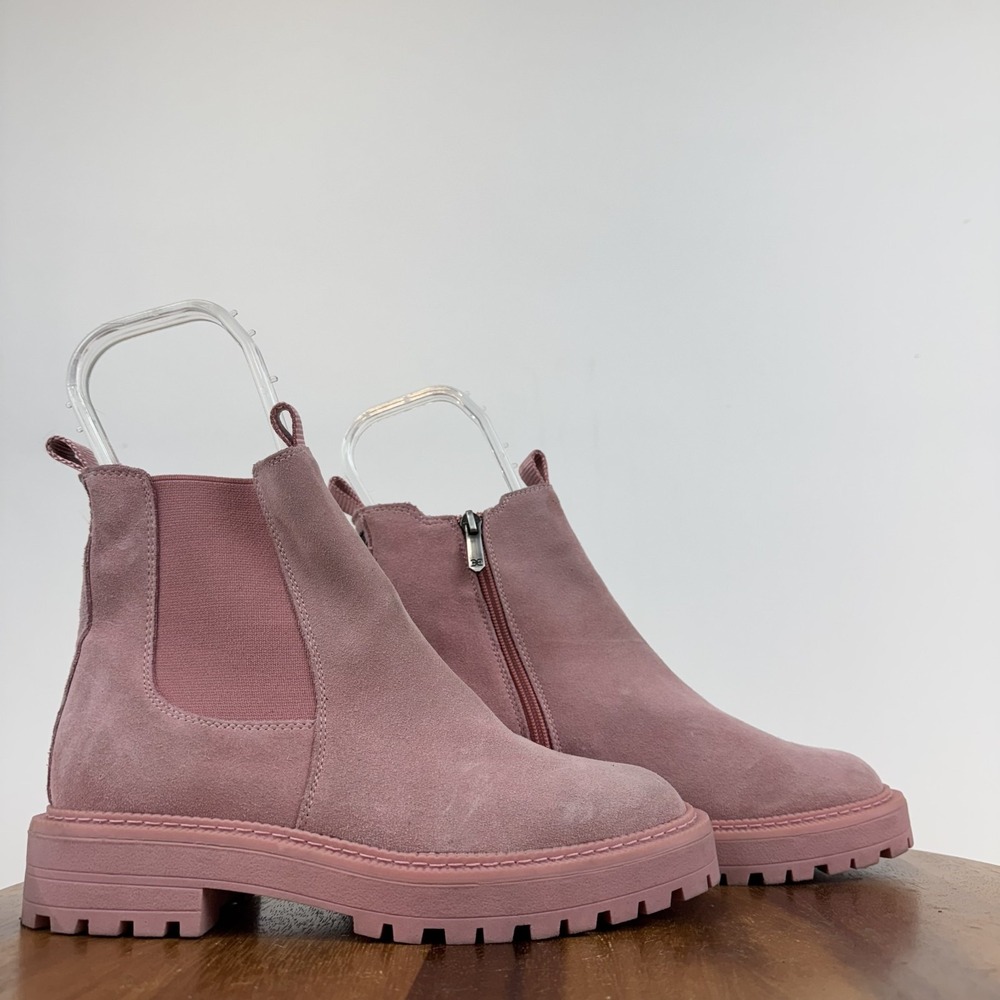 Big Kids Sam Edelman Laguna Pink Leather Lug Sole Chelsea Ankle Boots Size 4 Y
